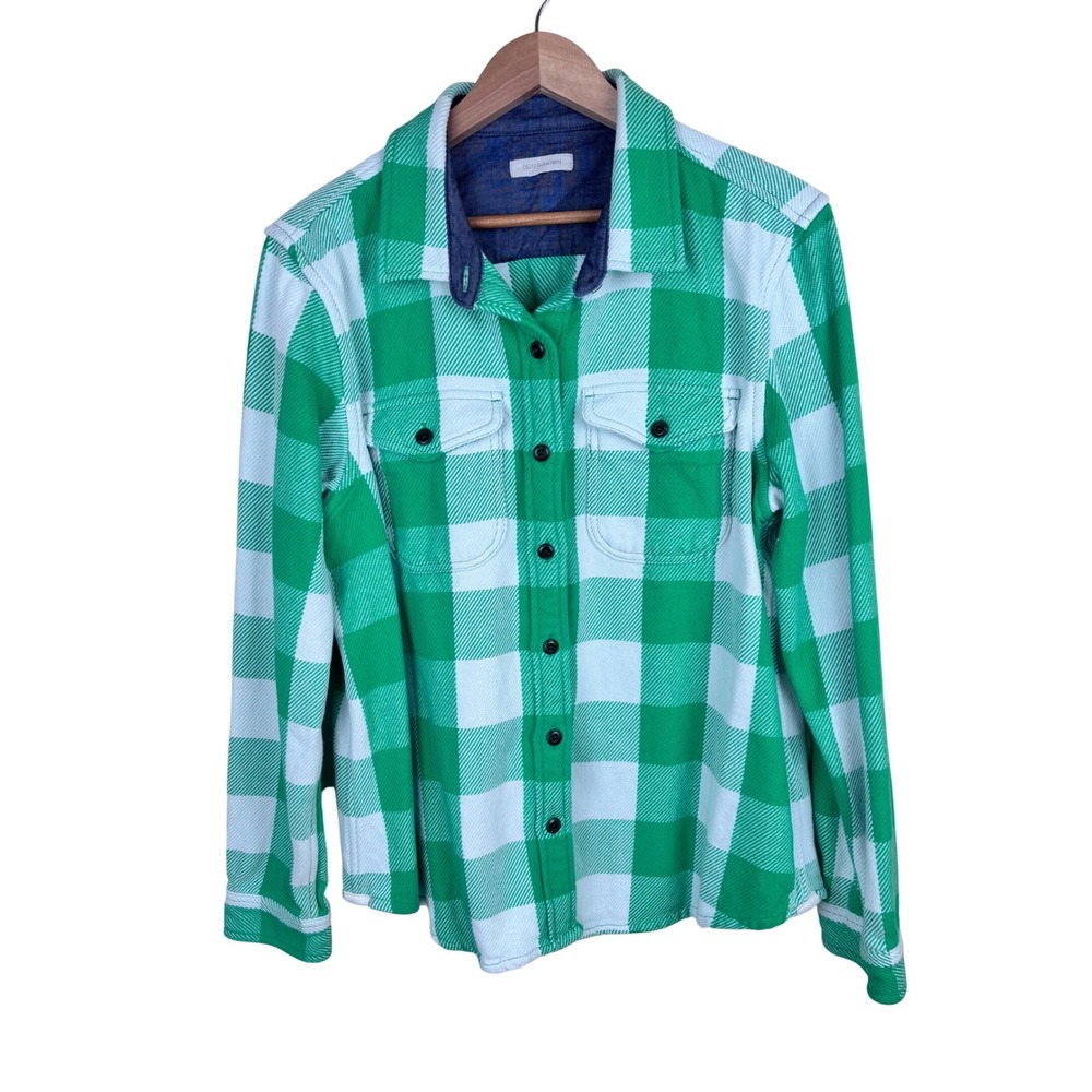 Outerknown M/L Blanket Shirt Green White Plaid Flannel Button Up Shacket Outdoor